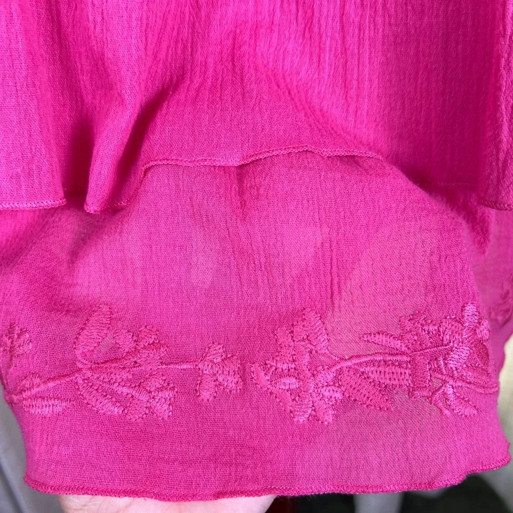 Coldwater Creek Tank Size M Hot Pink Ruffle Tiered Beach Summer Crochet Collar - Picture 7 of 11